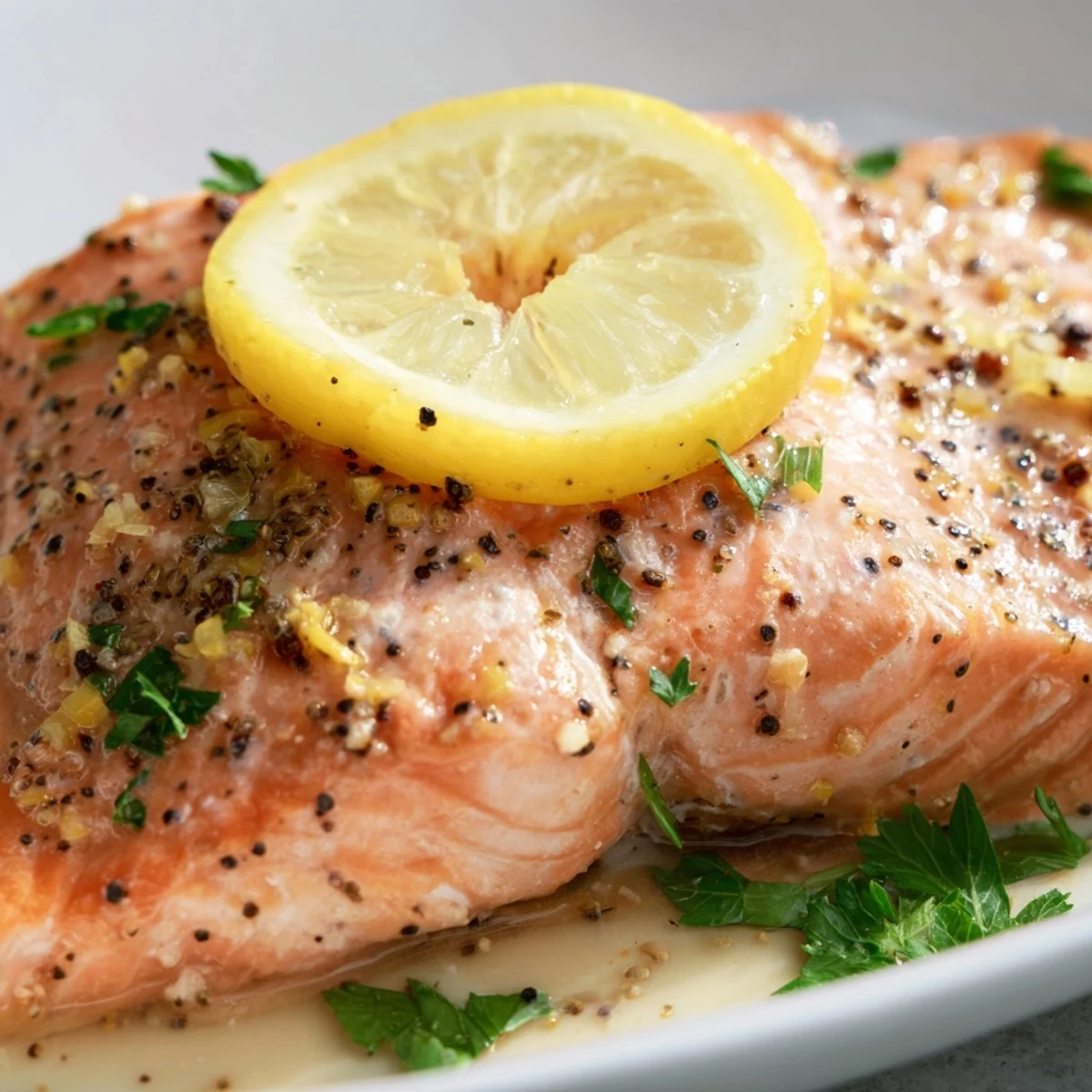 Golden baked salmon with lemon pepper crust, paired with a crisp green salad for dinner.