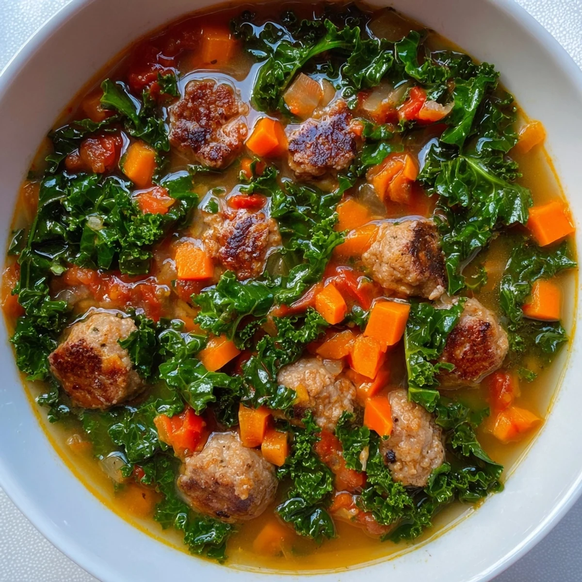 This hearty Turkey Sausage and Kale Soup simmers with tender kale and white beans in a rich, savory broth.  