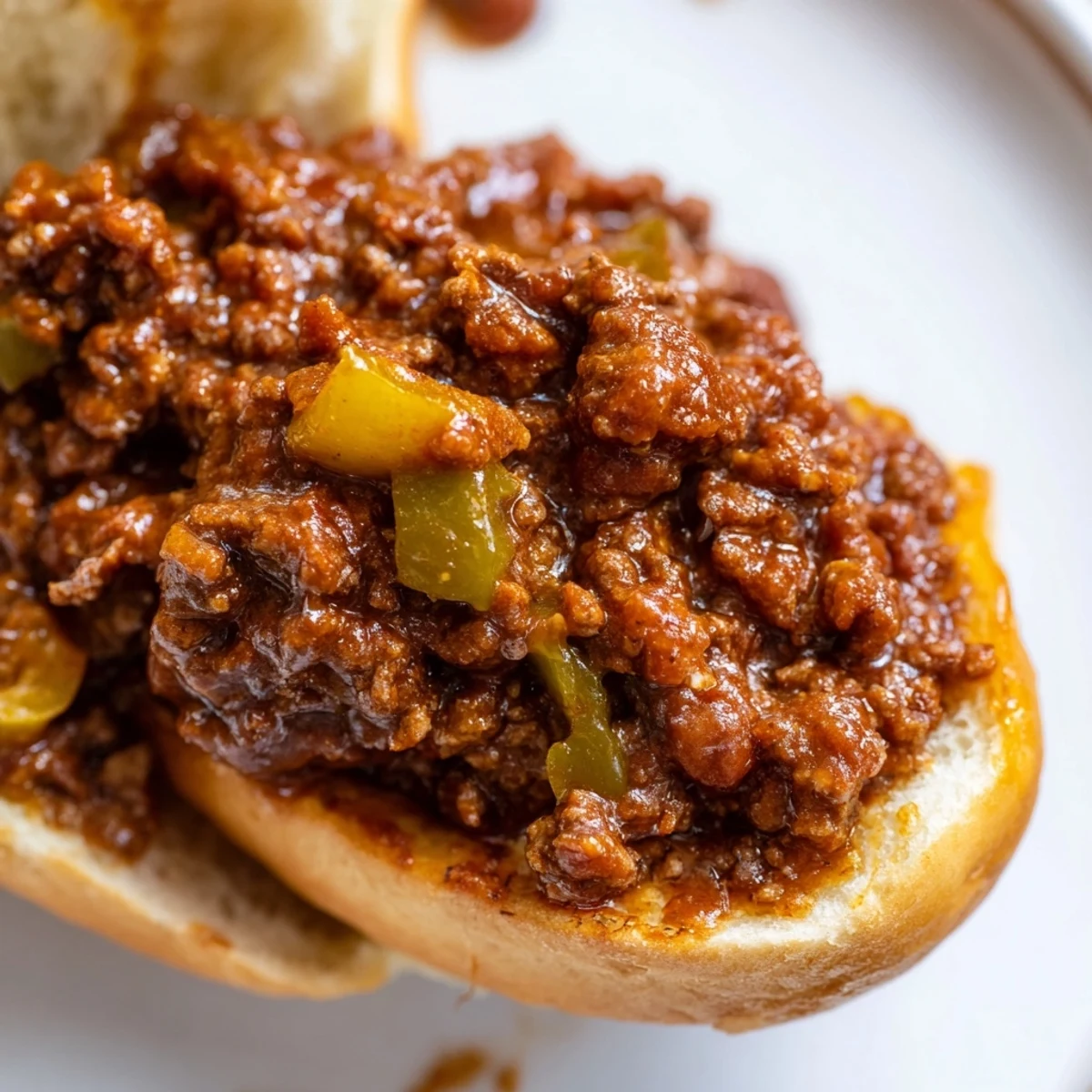 A juicy Beef Sloppy Joes on Bun with rich, tangy tomato sauce on a toasted sesame seed bun, ready to enjoy.