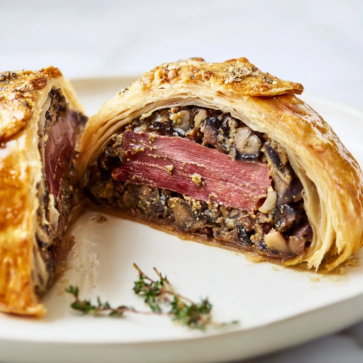 Elegant individual Mini Beef Wellingtons with mushroom duxelles, ready to serve as an impressive appetizer or special occasion main dish.