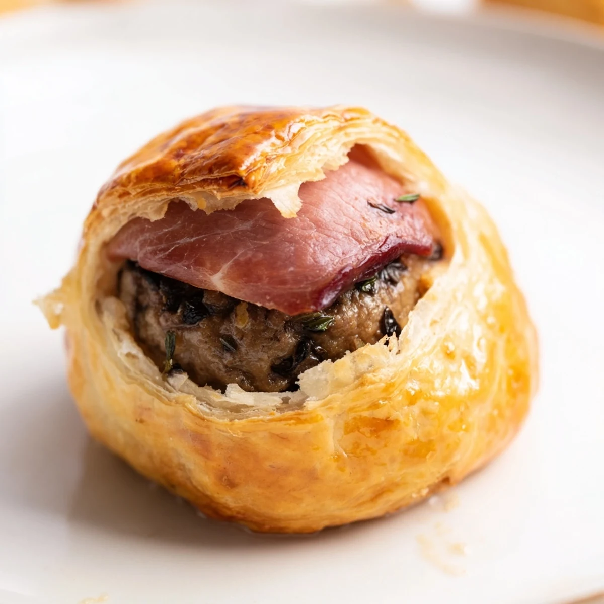 Crispy puff pastry reveals tender beef fillet and prosciutto with rich mushroom duxelles.