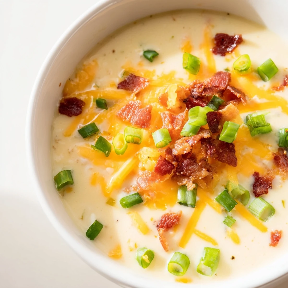 A steaming bowl of Spicy Jalapeño Popper Soup With Grilled Cheese Dippers, garnished with green onions and crispy bacon bits.