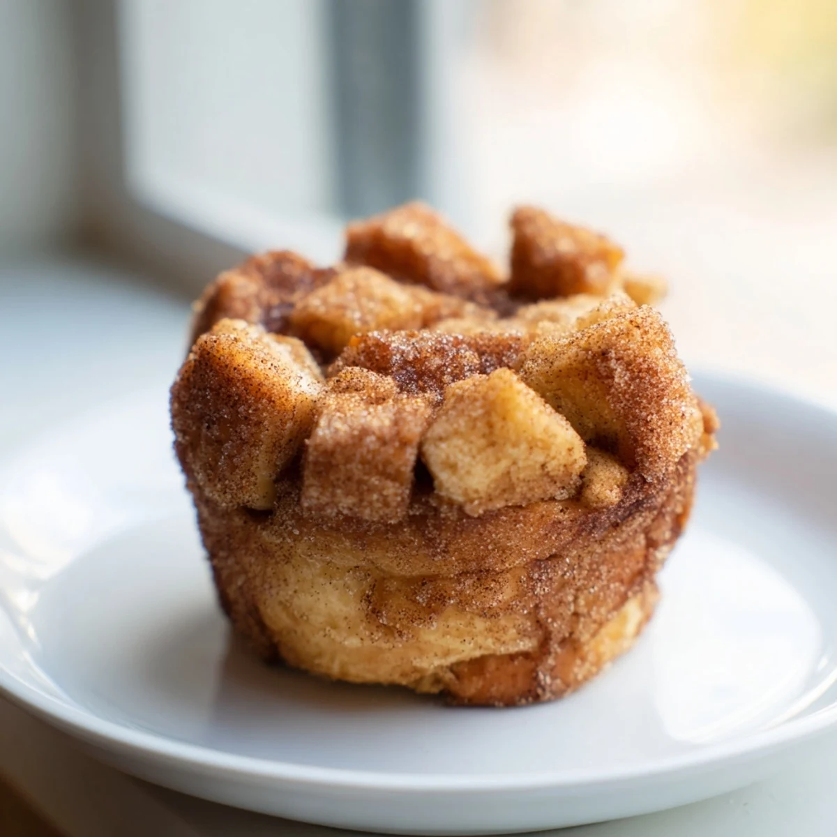 Golden-brown Cinnamon Sugar French Toast Muffins glisten on a wooden board, perfect for a cozy brunch.