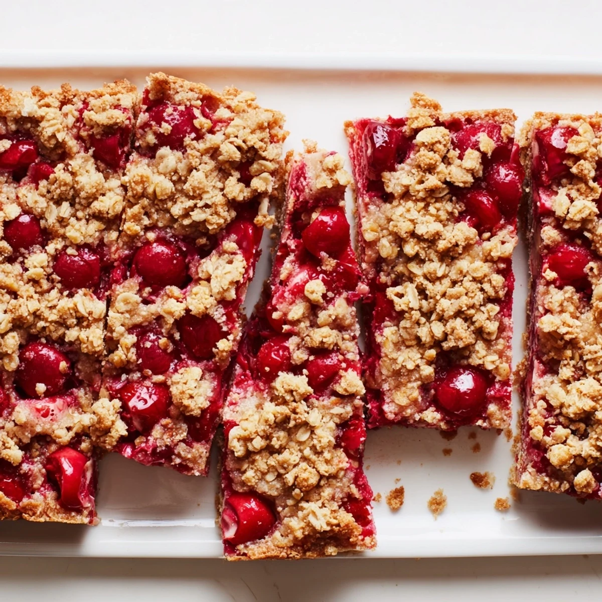 A close-up of Easy Tasty Cherry Crumble Bars served warm with a scoop of vanilla ice cream.