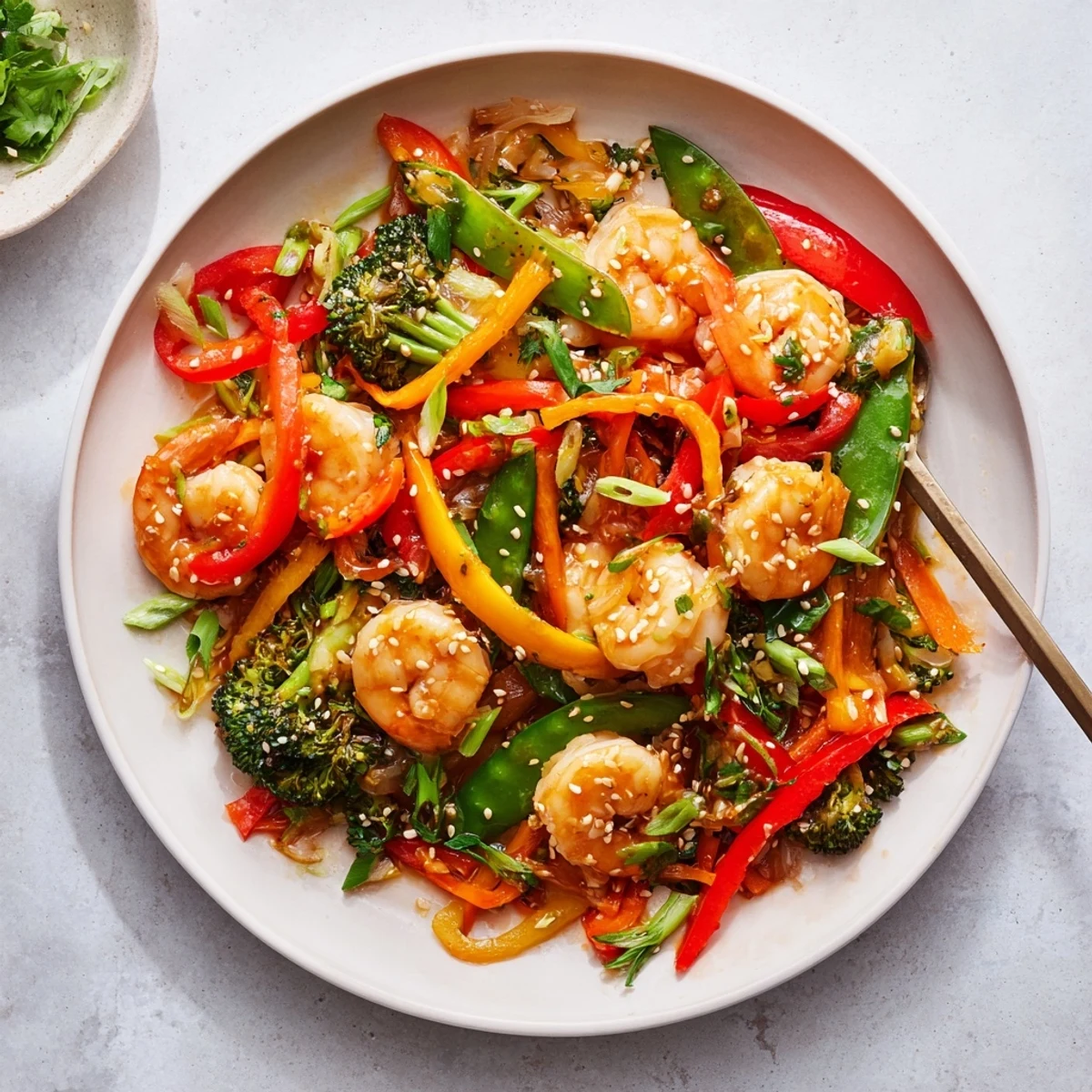 Appetizing Shrimp Stir Fry with shrimp and crisp veggies in aromatic sauce, perfect for a weeknight dinner with noodles.
