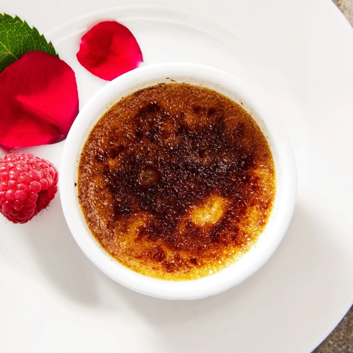 Four ramekins of Chocolate Crème Brûlée for Valentines Day sit in a water bath, showcasing the creamy custard before baking. 