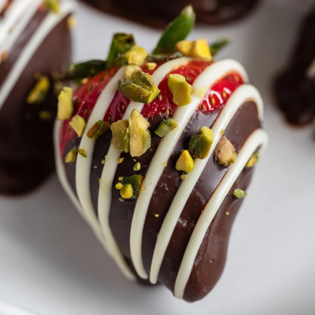 Freshly dipped chocolate covered strawberries garnished with pistachios, perfect for a romantic dessert platter.