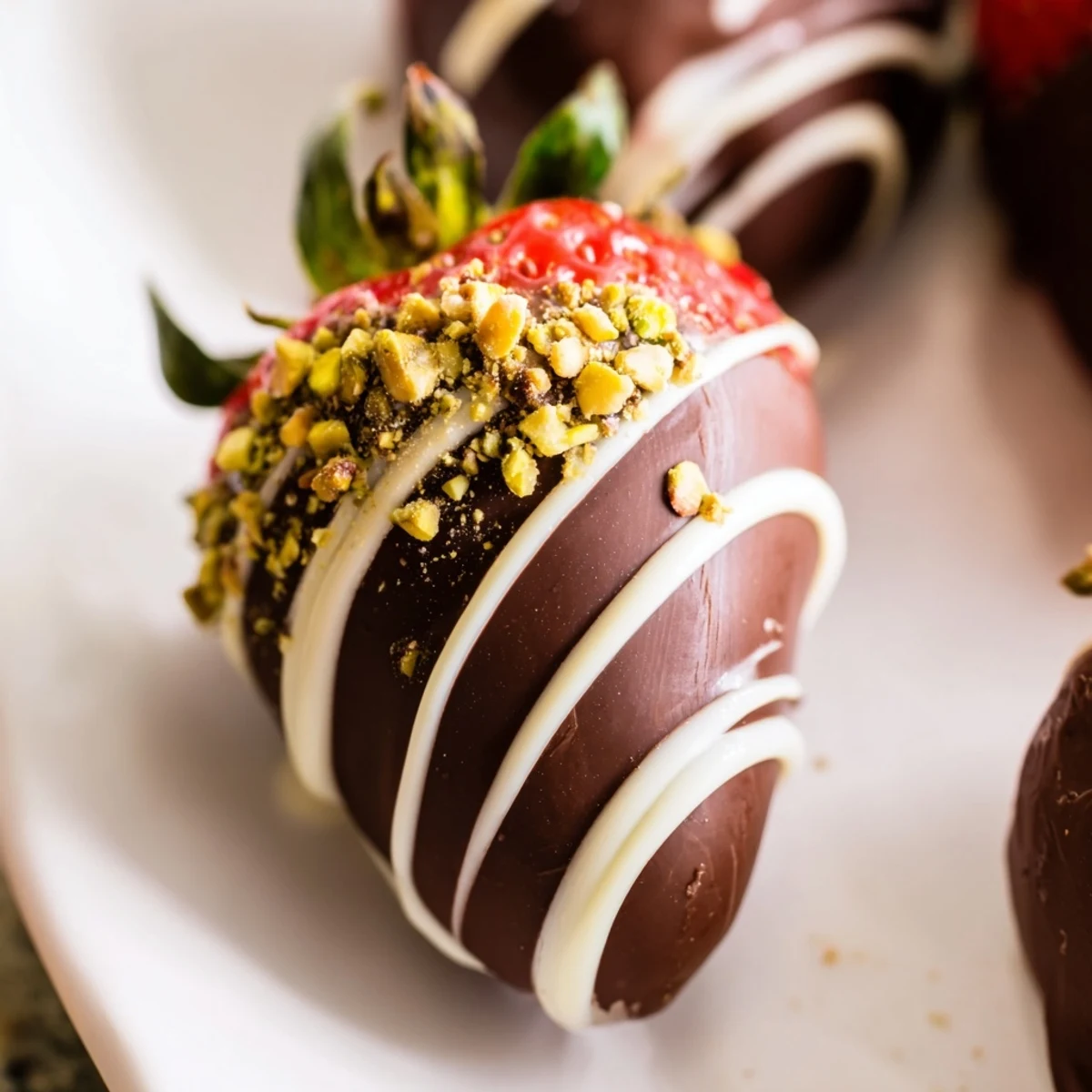 Vibrant fresh strawberries dipped in silky dark chocolate for a sweet, romantic Valentine’s Day treat.