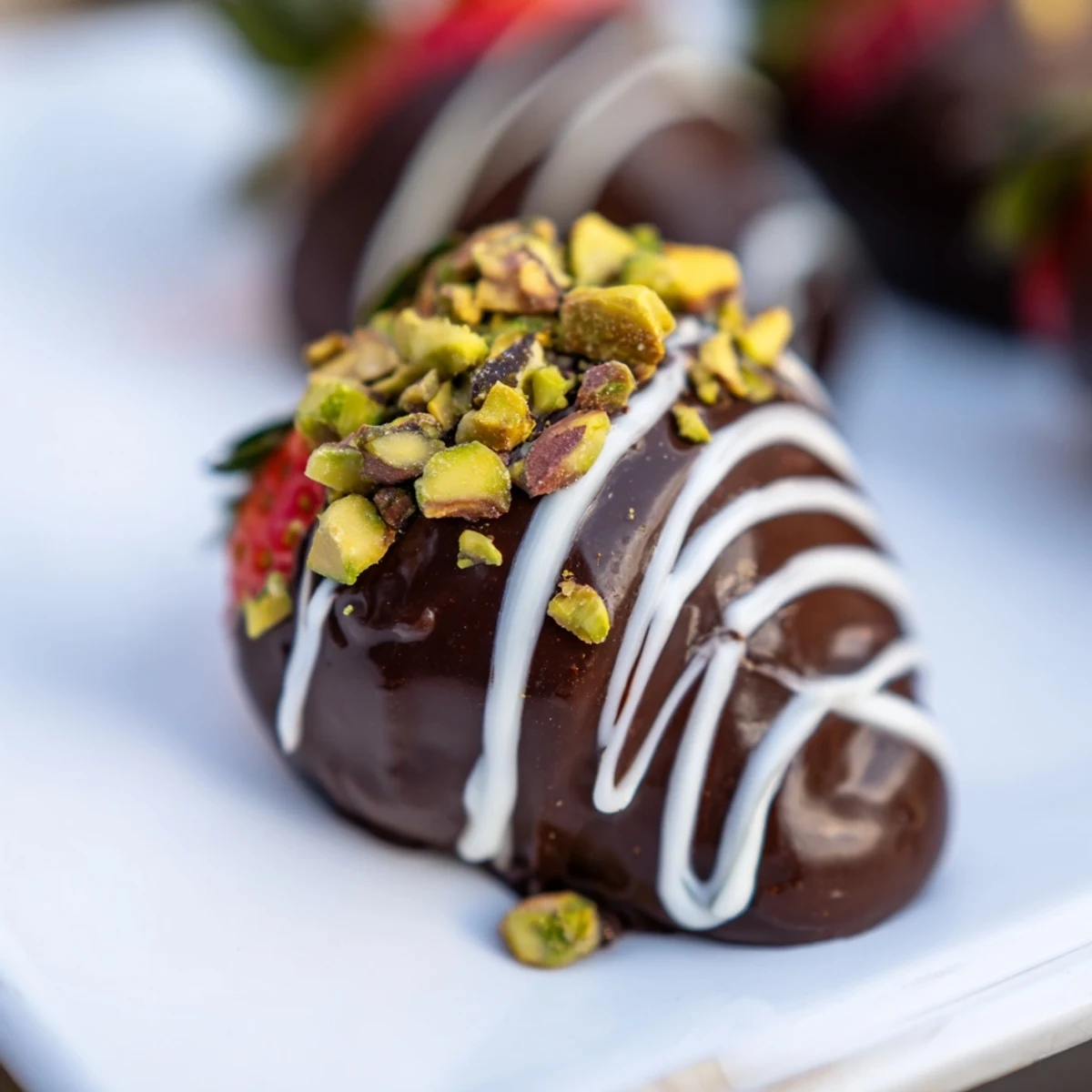 Glossy chocolate covered strawberries set on parchment paper, ready to serve with Champagne or sparkling wine.