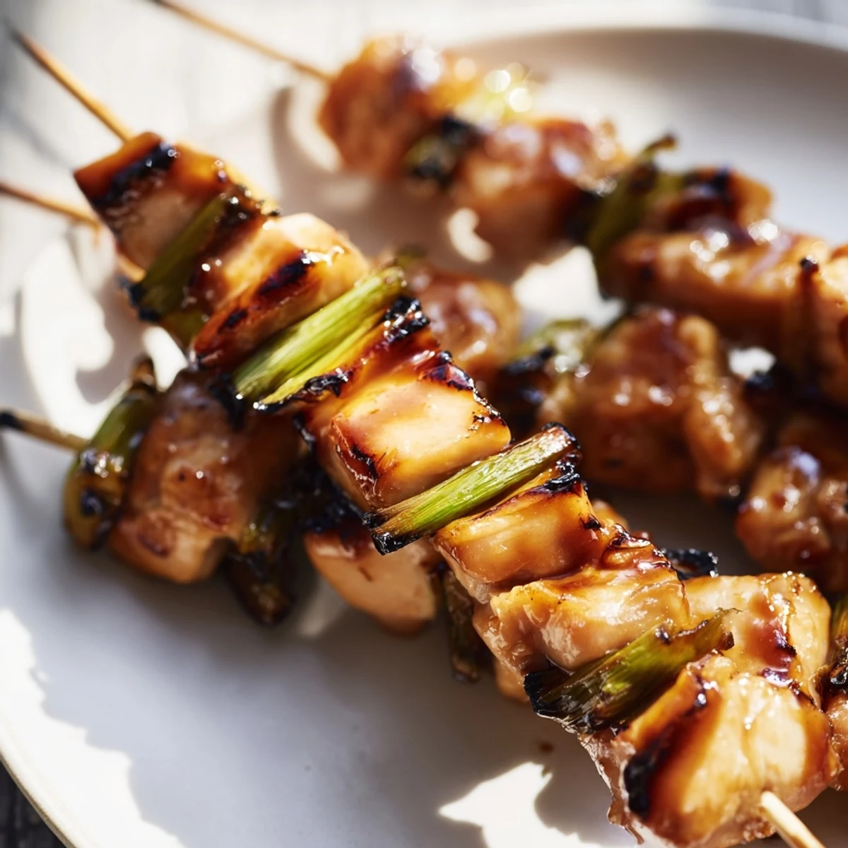 Glossy chicken yakitori skewers grilled to perfection with savory caramelized glaze