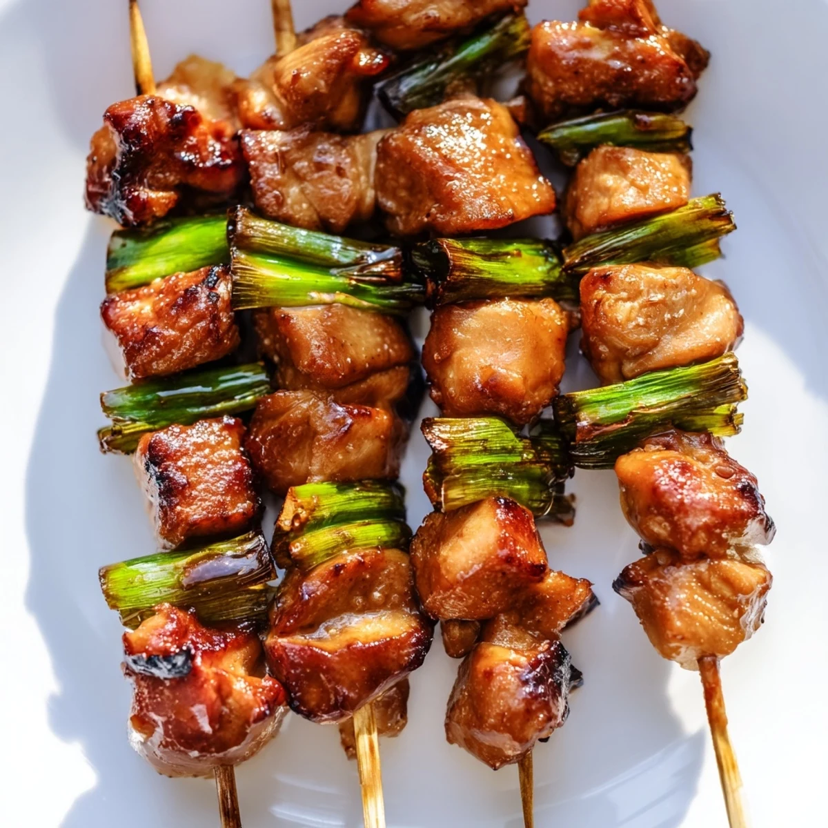 Japanese chicken yakitori on bamboo skewers basted with sweet tare sauce