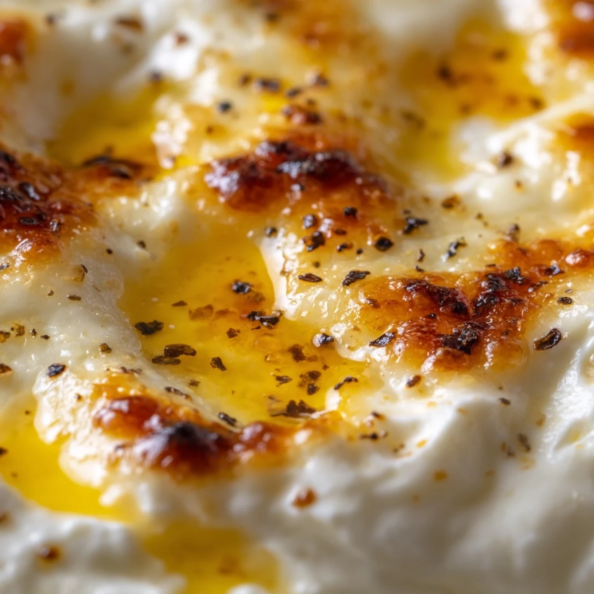 Golden bubbly cheesy garlic white pizza dip sprinkled with fresh parsley and red pepper flakes