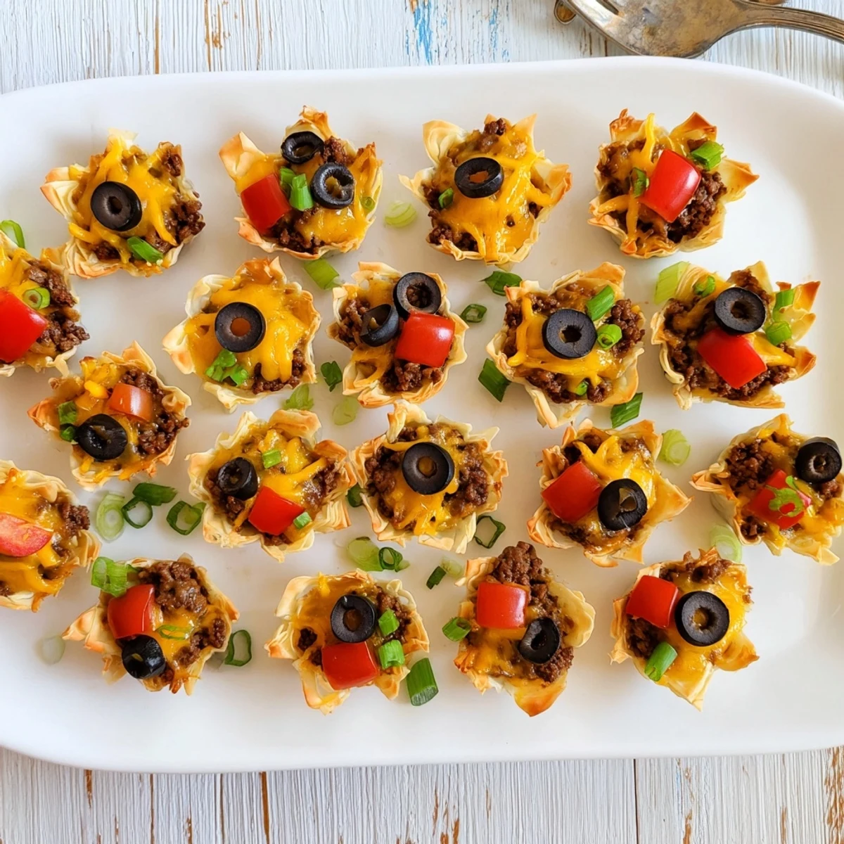 Crispy phyllo cups filled with seasoned beef and creamy ranch mixture baked until bubbly and warm