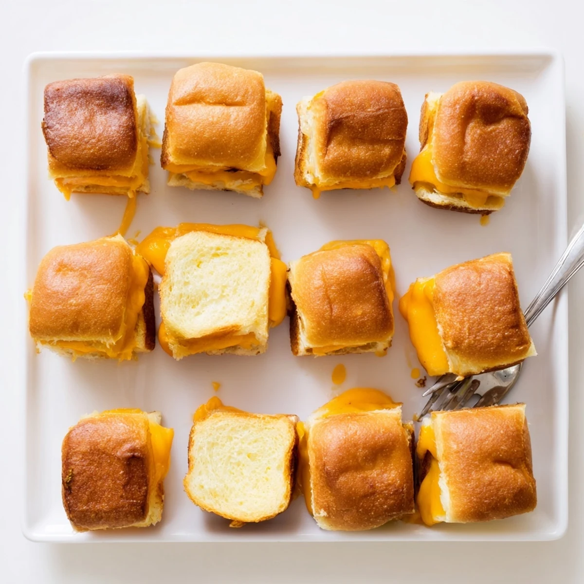 Oven-baked tray of sweet Hawaiian roll grilled cheese sandwiches with golden crispy tops
