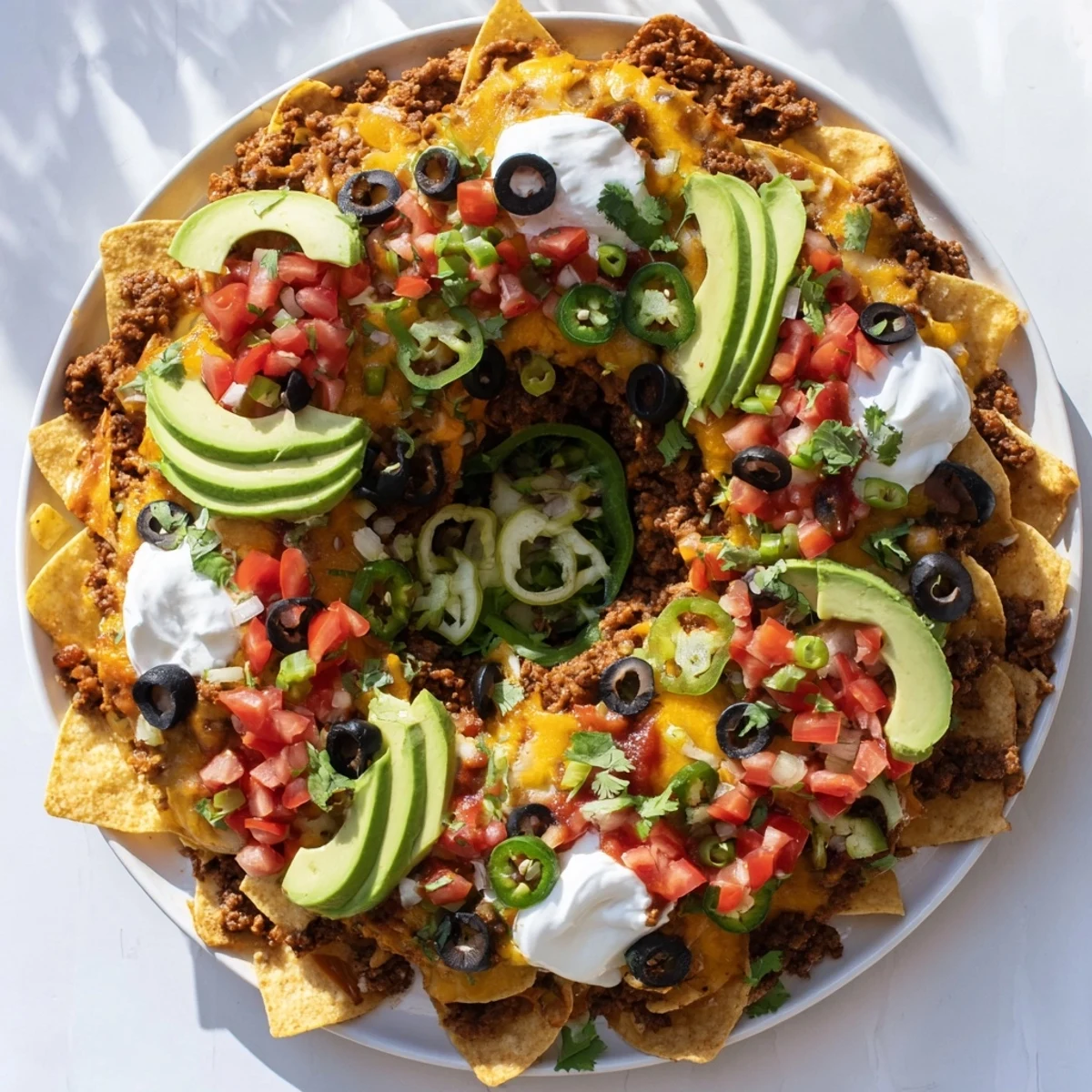 Crowd-pleasing Bundt Pan Nachos drizzled with sour cream, salsa and crisp tortilla chip layers.