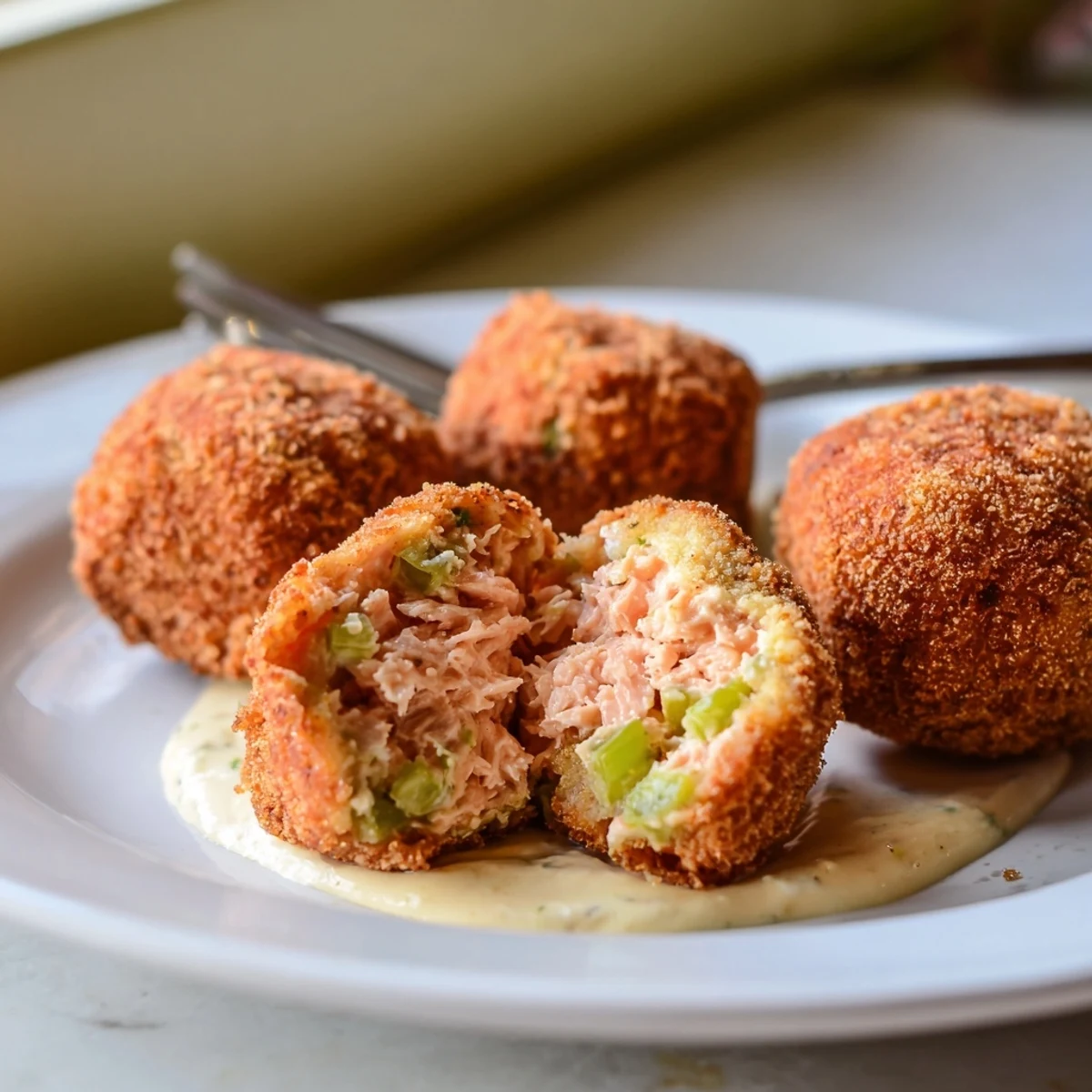 Homemade Southern salmon croquettes with tender flaky interiors and crunchy golden exterior garnished with parsley