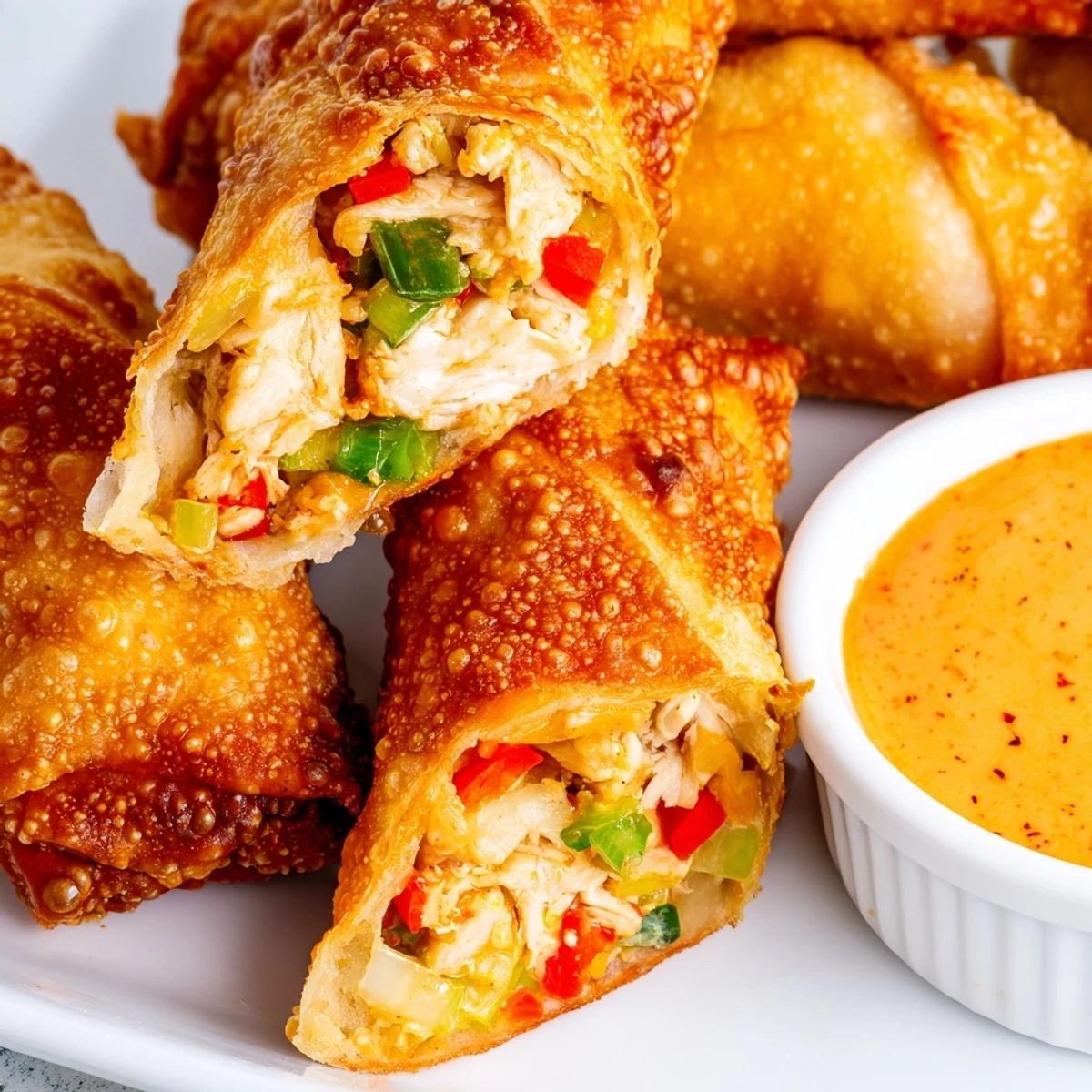 Cajun-spiced chicken and cabbage stuffed Voodoo Egg Rolls fried until perfectly golden and crunchy