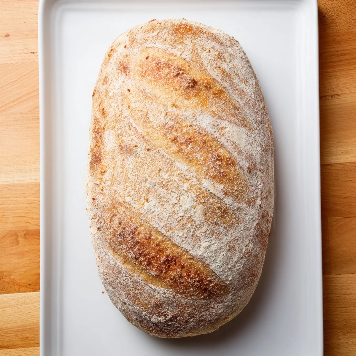 Golden brown crusty Italian bread loaf with a dark, flour-dusted crust and deep diagonal slashes