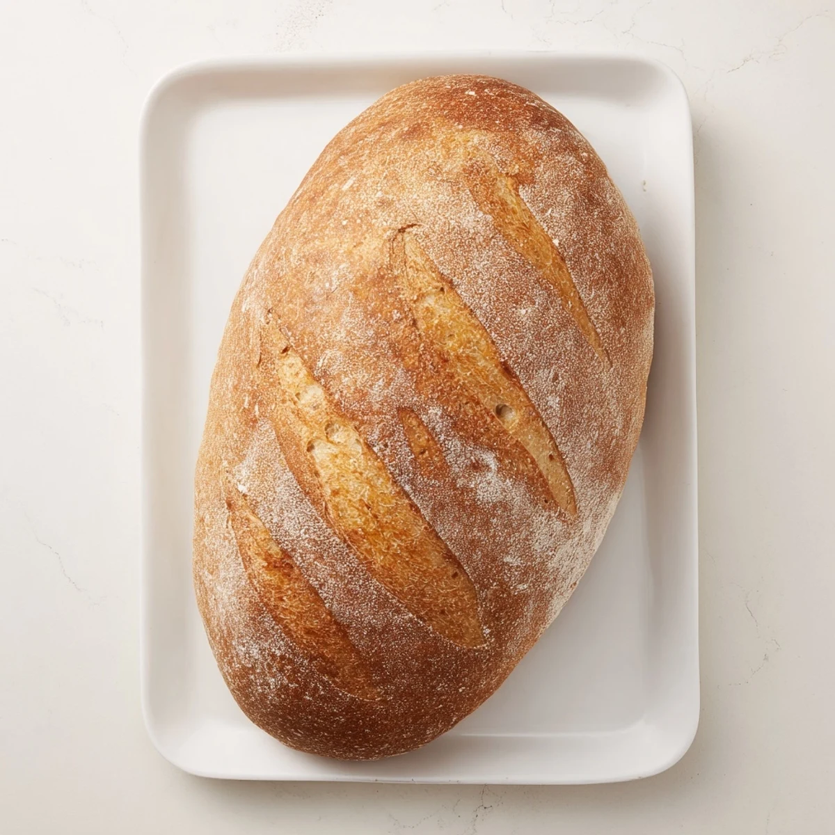 Homemade crusty Italian bread sliced open revealing chewy airy crumb perfect for olive oil dipping