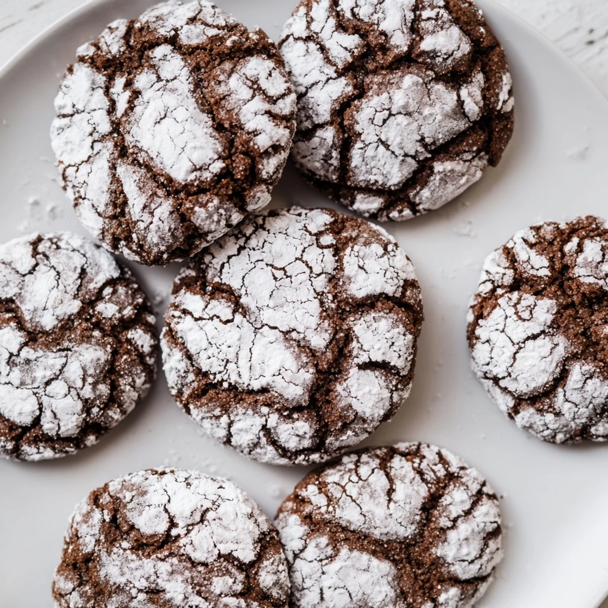 Soft gingerbread crinkle cookies dusted with powdered sugar on a festive holiday platter