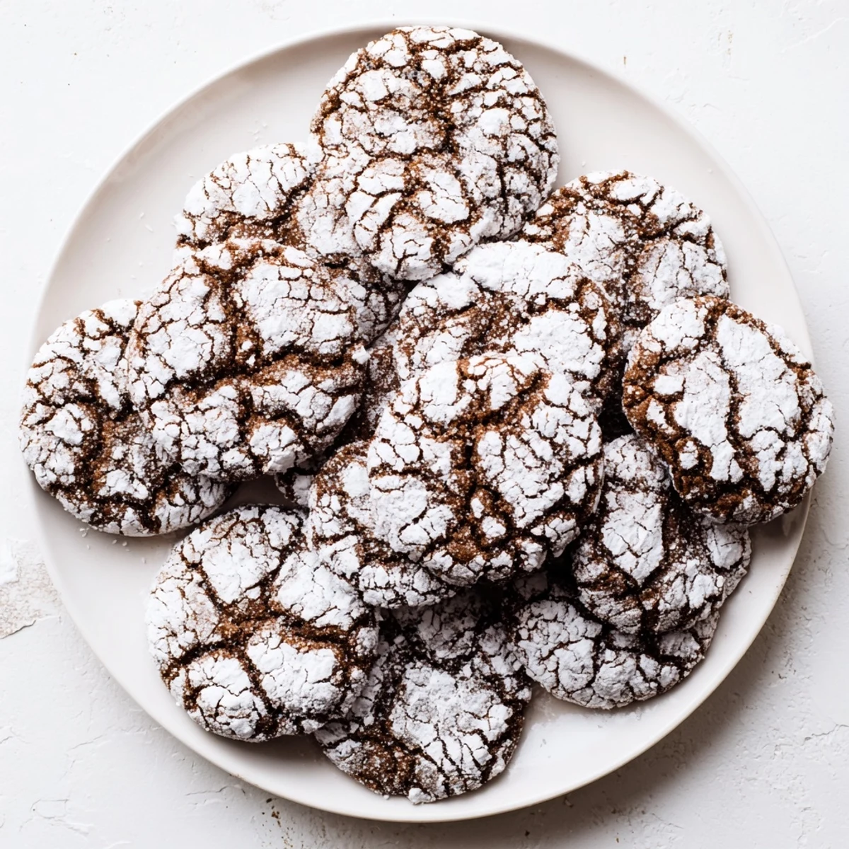 Chewy spiced gingerbread crinkle cookies with crackled white sugar coating close-up view