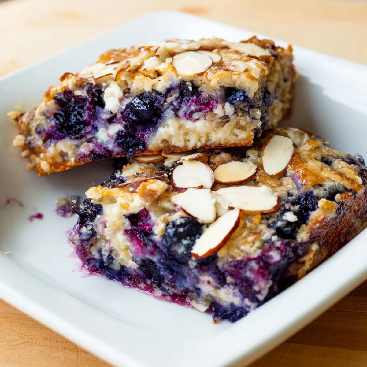 Golden blueberry cottage cheese breakfast bake with juicy berries bubbling on top