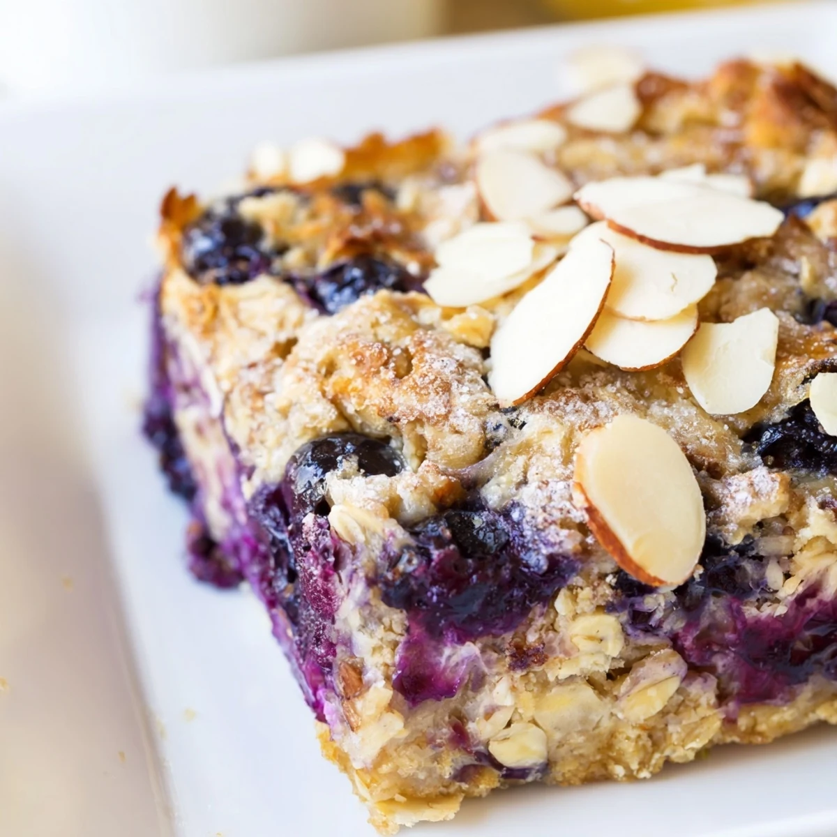 Creamy oat-based blueberry cottage cheese breakfast casserole fresh from the oven