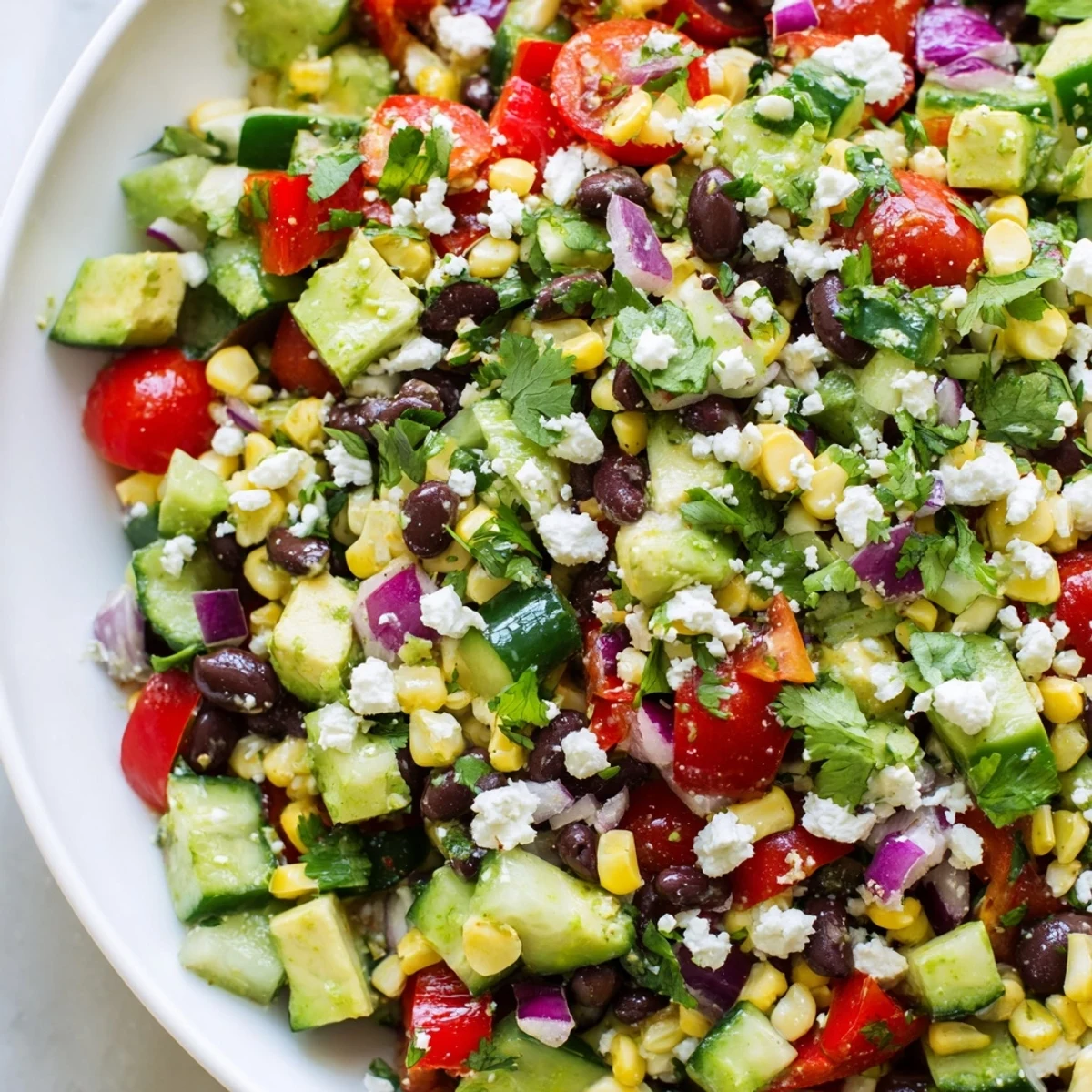 Colorful Mexican chopped salad in a rustic bowl with fresh vegetables and tangy lime dressing