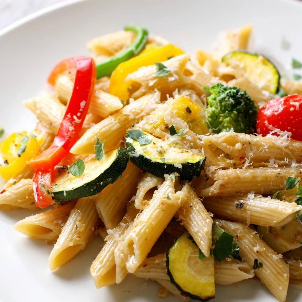 Colorful Pasta Primavera loaded with tender spring vegetables in a light lemon garlic sauce