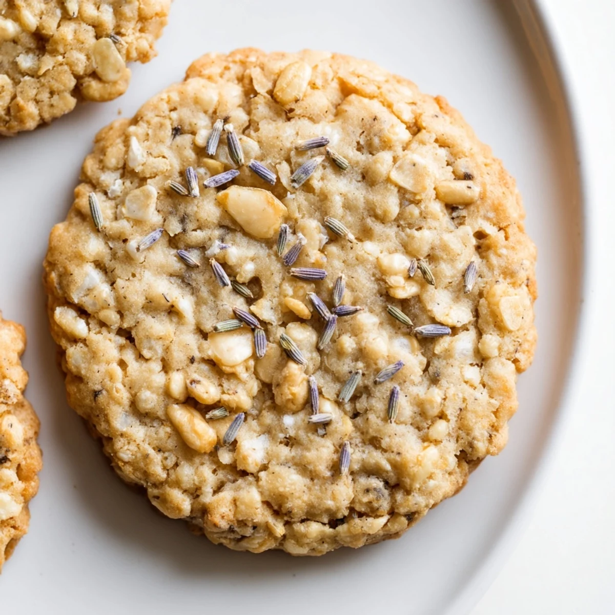 Crisp Lavender Honey Crunch Cookies fresh from the oven with lightly browned ruffled edges