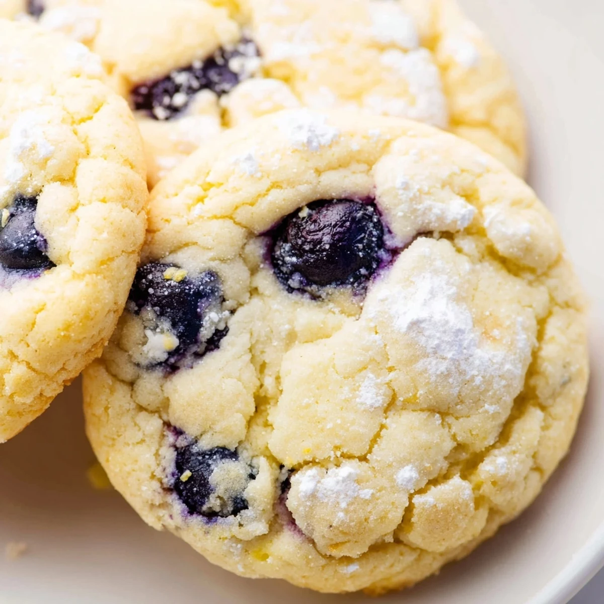 Fresh blueberries and lemon zest dot these thick cheesecake-filled cookies cooling on wire rack