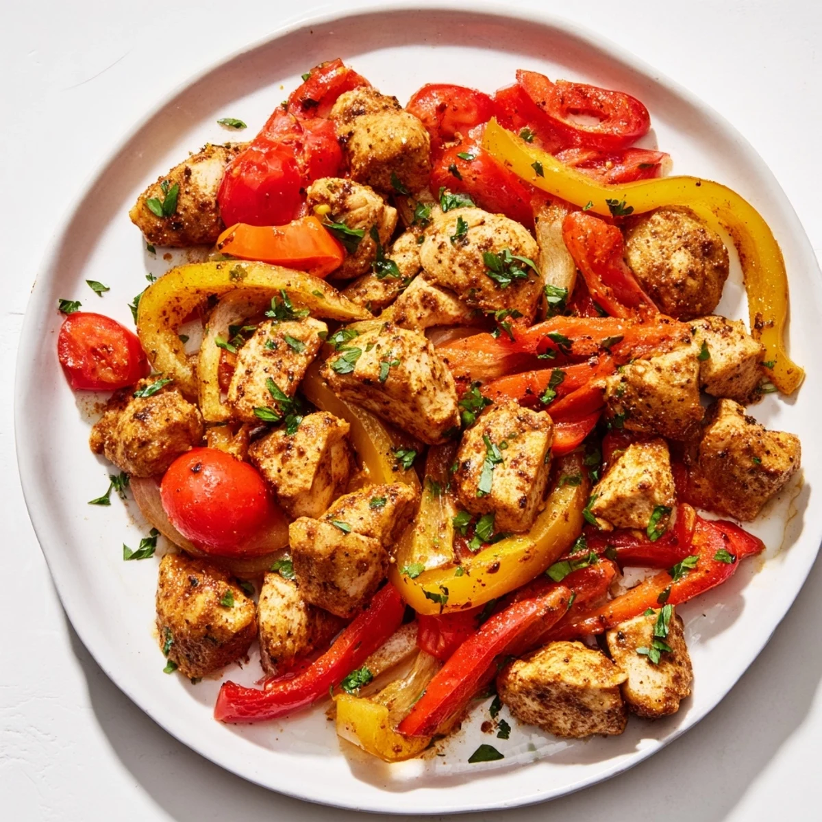 Tender chicken with roasted zucchini and tomatoes in this quick flavorful one pan dish