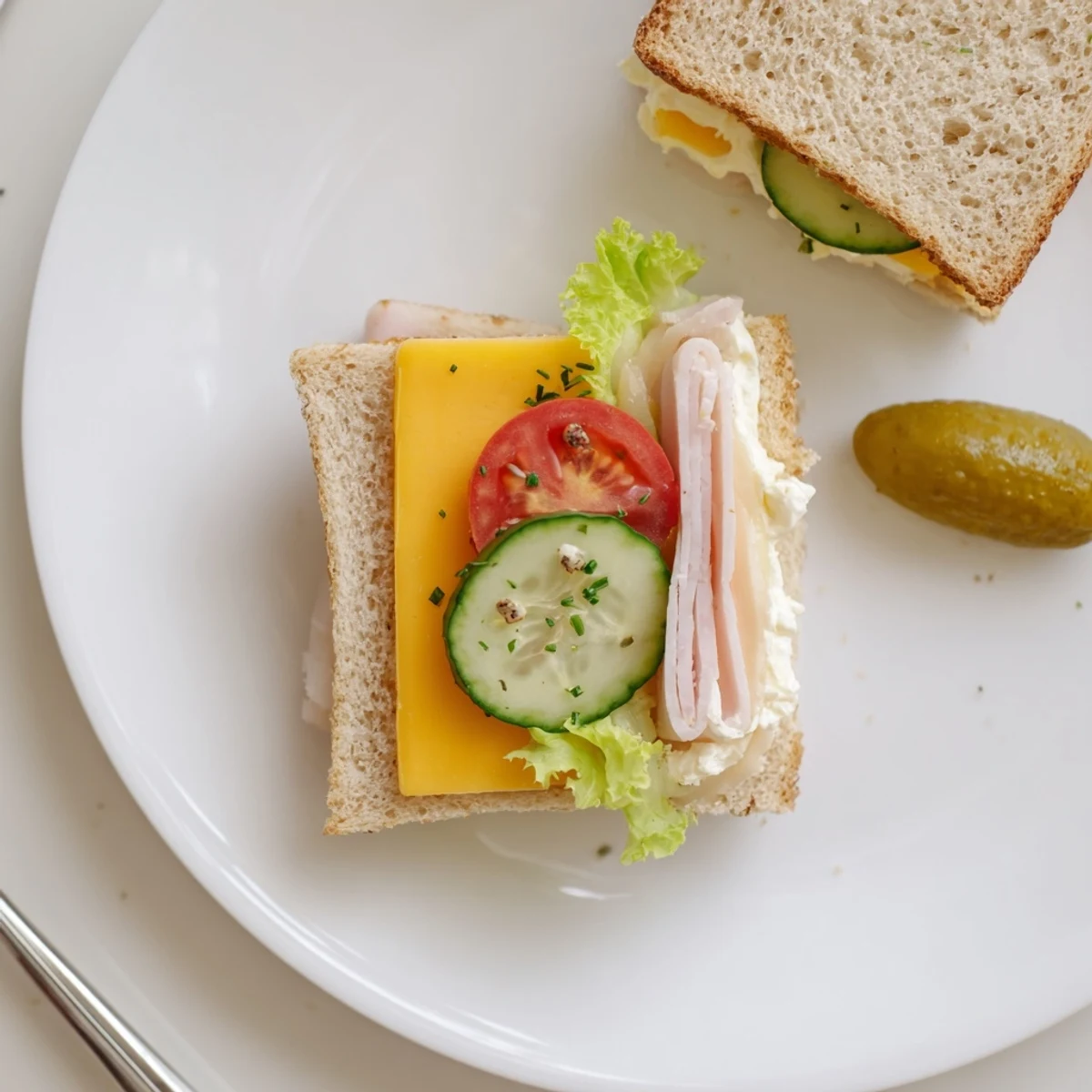 Plate of Mini Sandwiches garnished with fresh herbs, creamy cheese inside