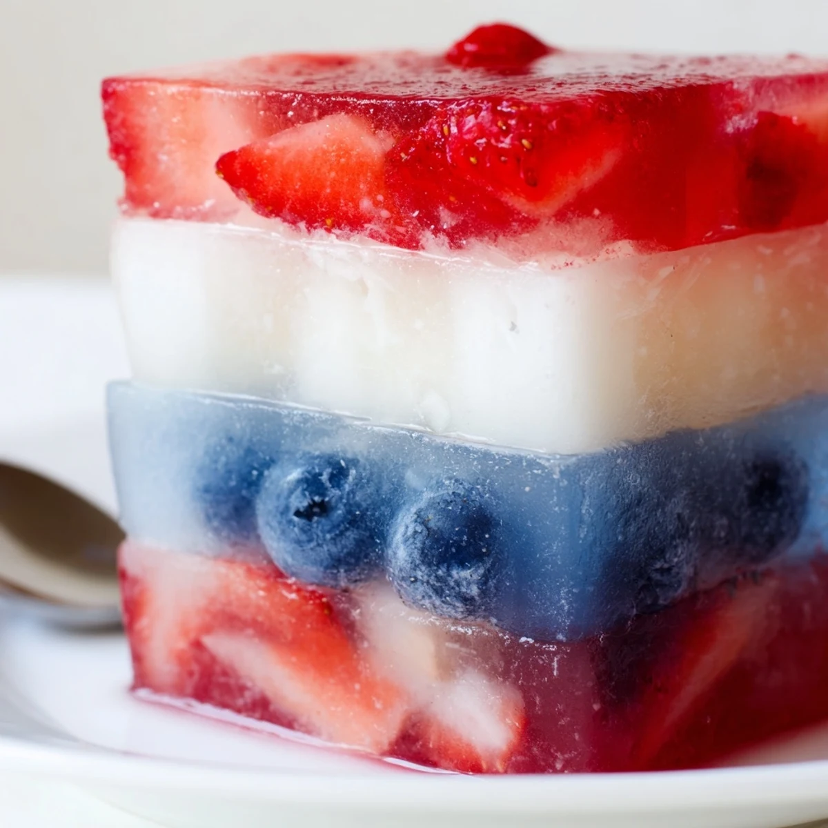 Red White And Blue Ice Cubes Recipe: colorful fruit layers chilling in tray