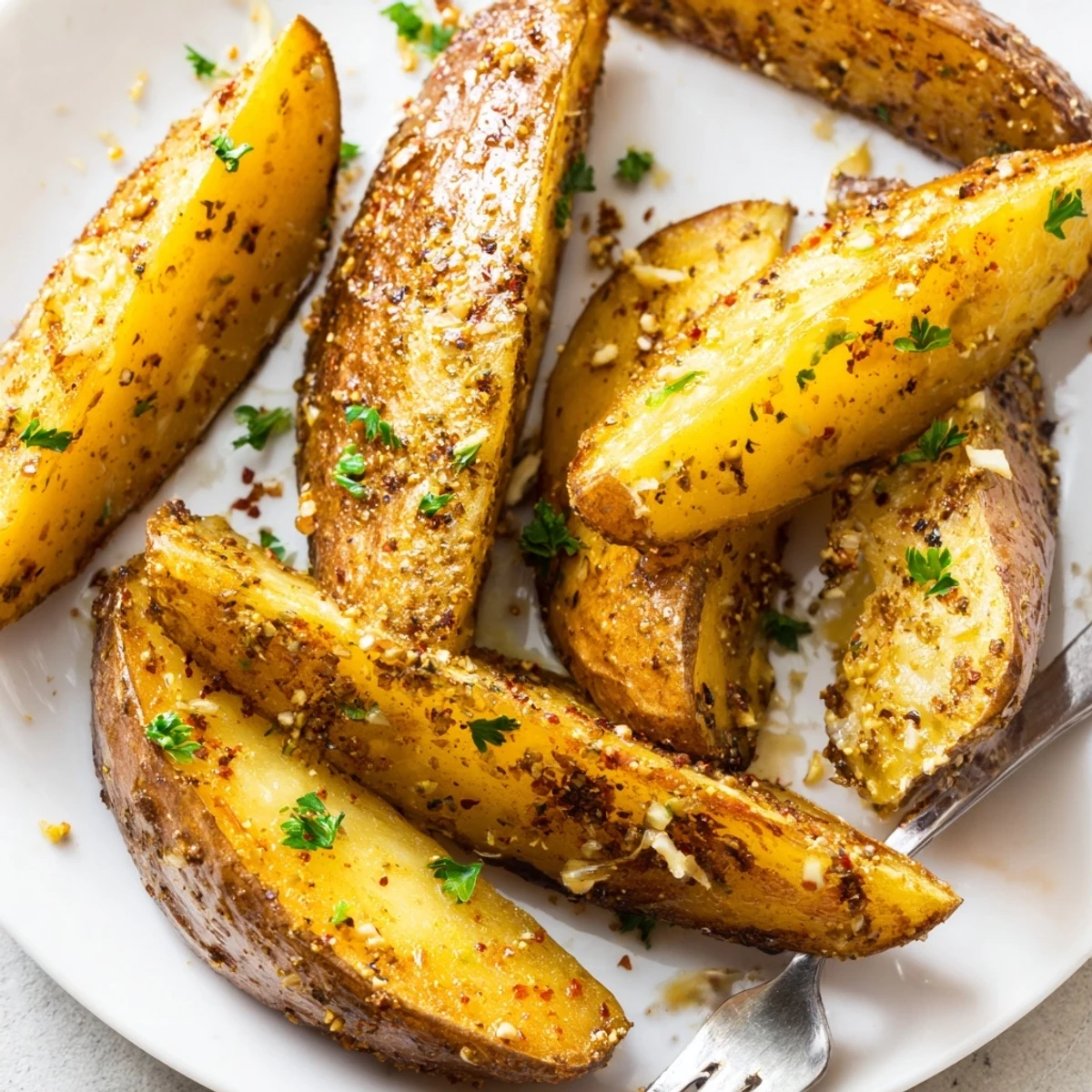 Crispy oven-baked Potato Wedges with golden edges and fluffy interiors