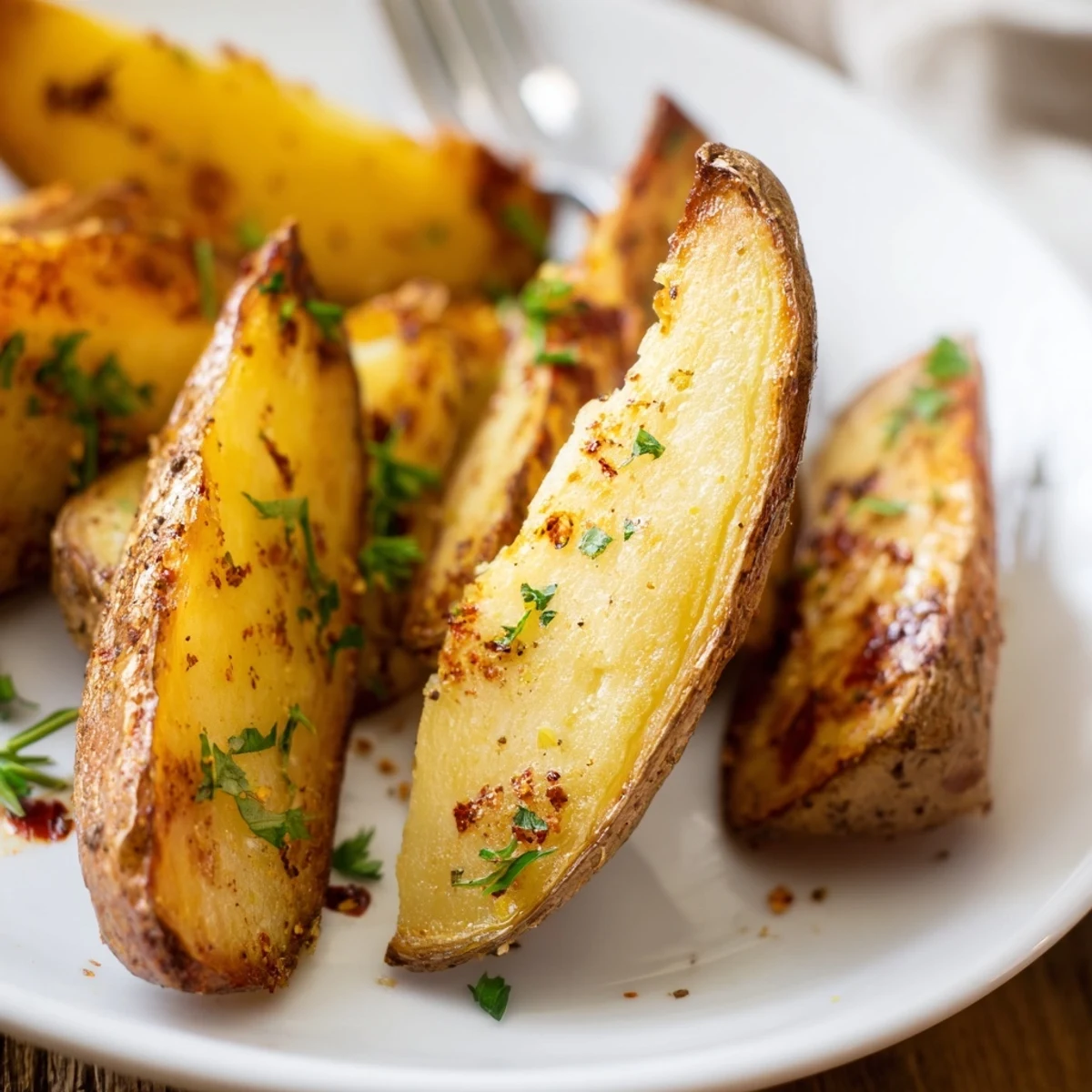 Potato Wedges seasoned with paprika and garlic, served hot with ketchup