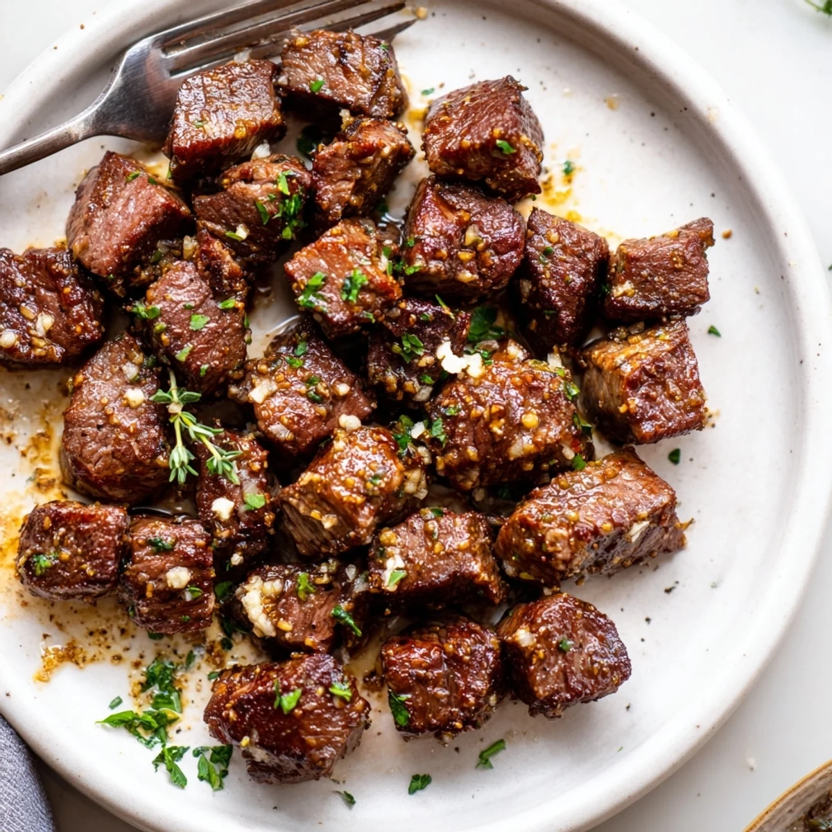 Garlic Butter Steak Bites tossed in glossy butter sauce, tender, herb-sprinkled