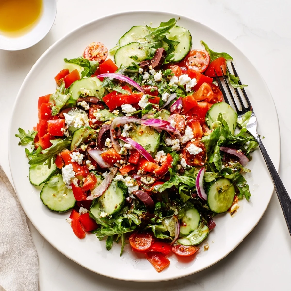 Fresh Salad Recipe with crisp greens, cherry tomatoes, and lemony dressing