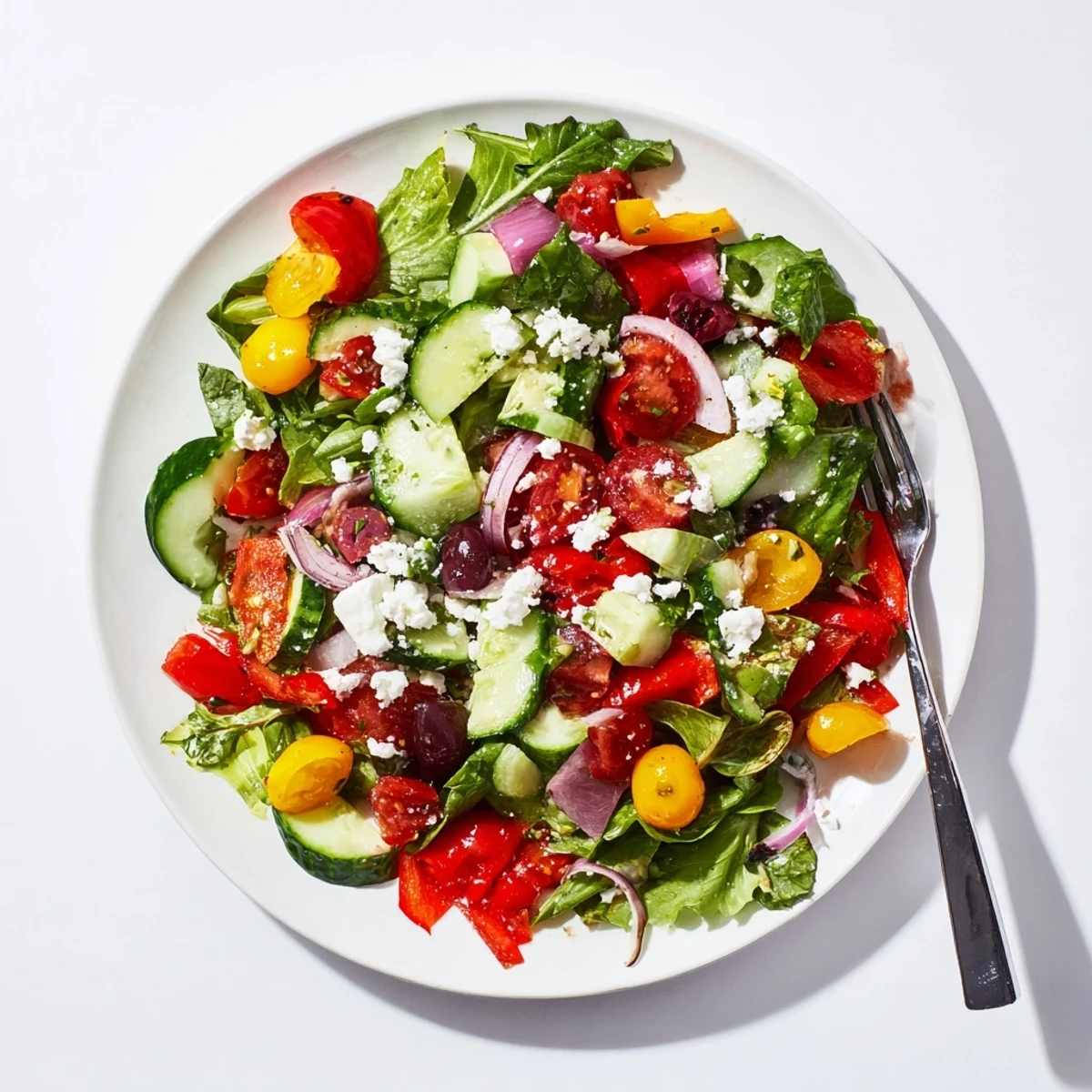 Easy Fresh Salad Recipe served immediately for crunchy texture and vibrant flavors