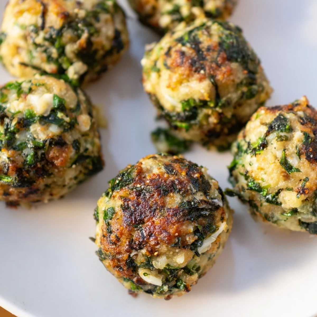 Low Carb Spinach Chicken Meatballs, golden baked, aromatic garlic and Parmesan