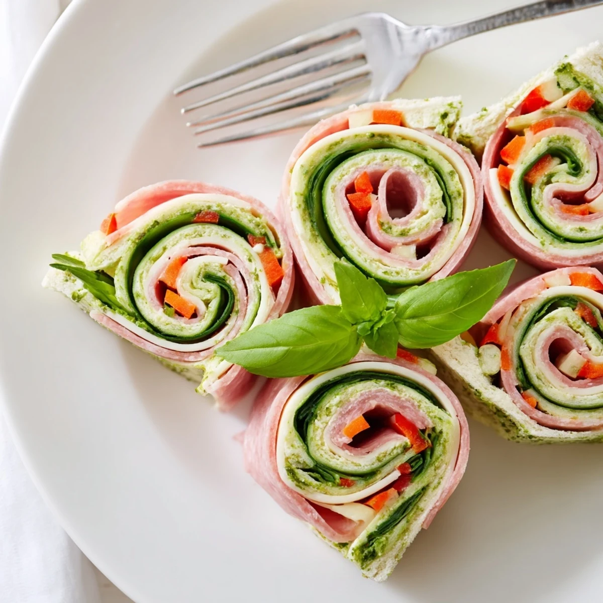 Sliced Italian Pinwheel Sandwiches chilled, tender tortilla spirals with savory salami.