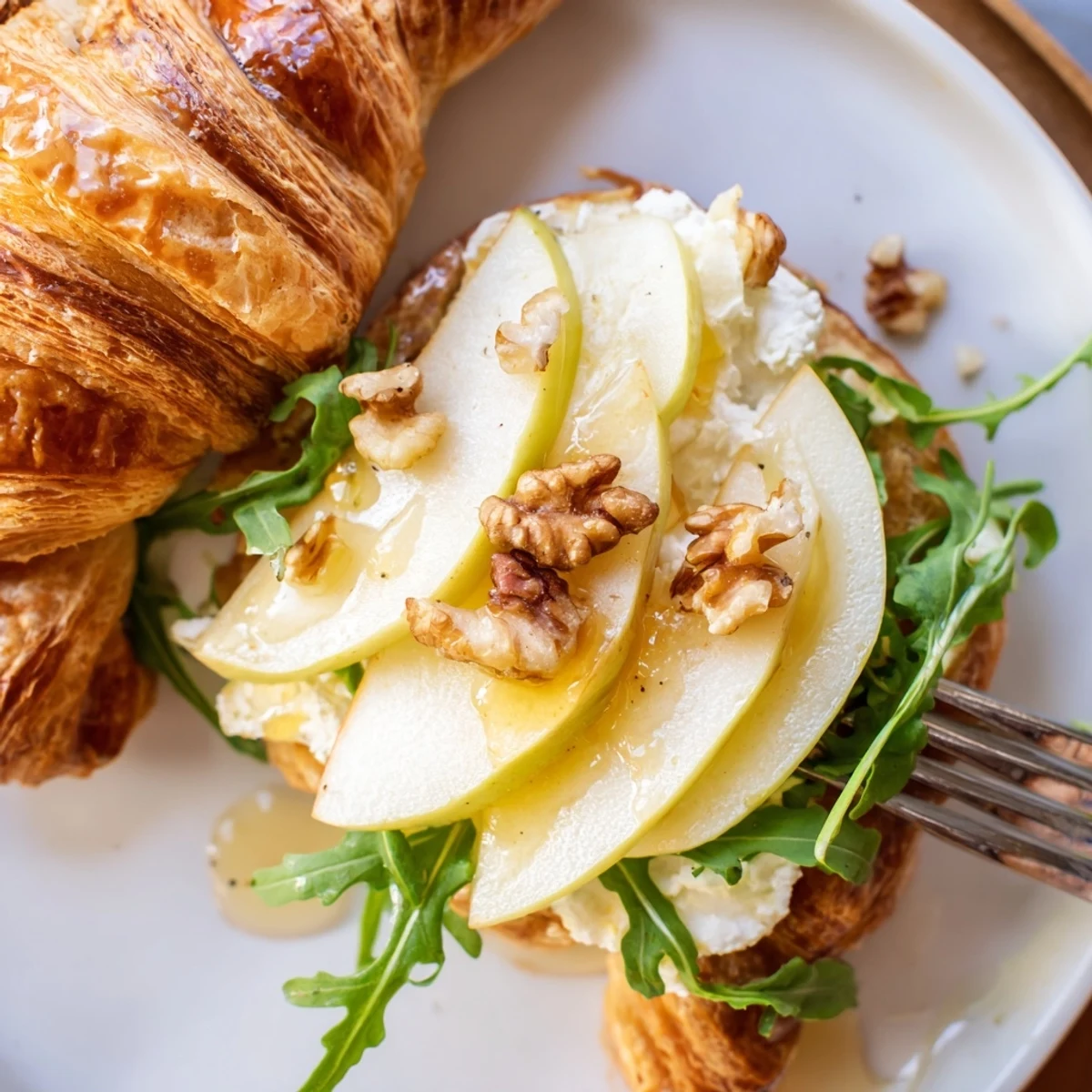 Buttery, flaky croissant filled with crisp apples and arugula — Apple Goat Cheese Croissant Sandwich