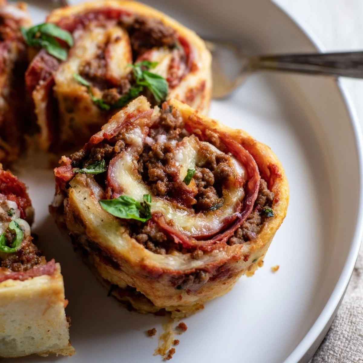 Cheesy Beef Pepperoni Pizza Roll Ups Snack Recipe golden, bubbly, served with marinara dip