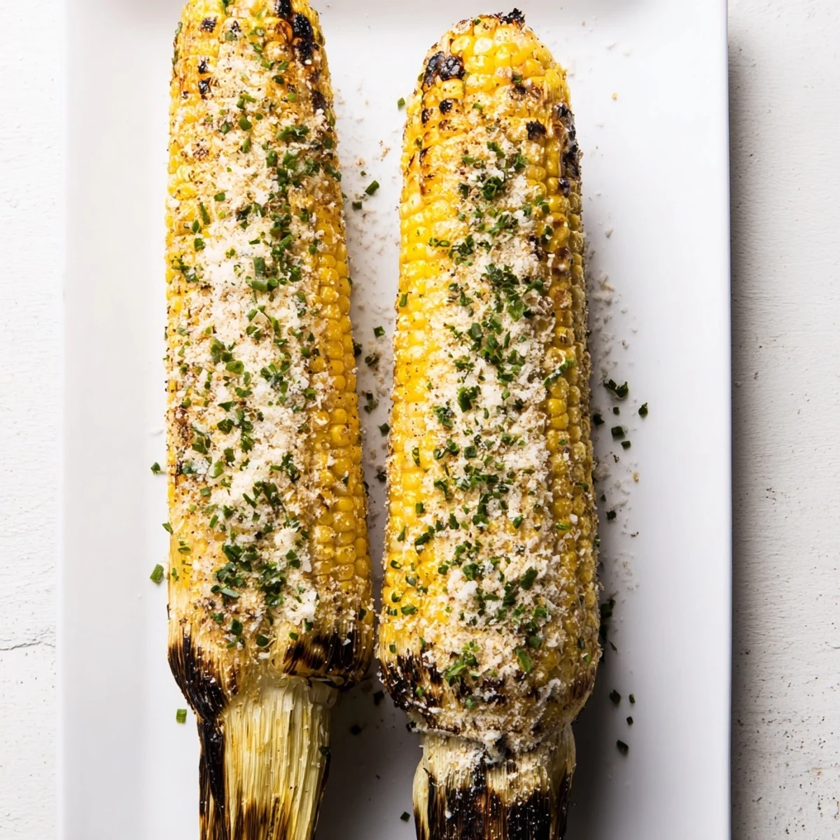 Golden grilled corn ears topped with melted butter and savory parmesan ranch seasoning