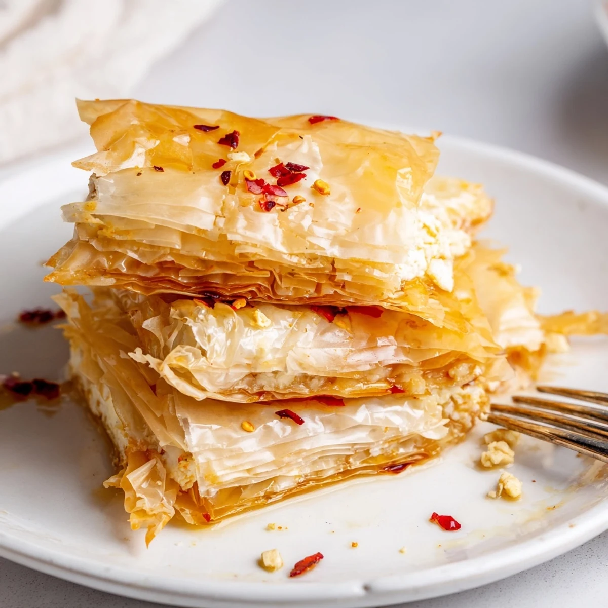 Crispy phyllo wrapped feta rolls brushed with olive oil and finished with chili honey