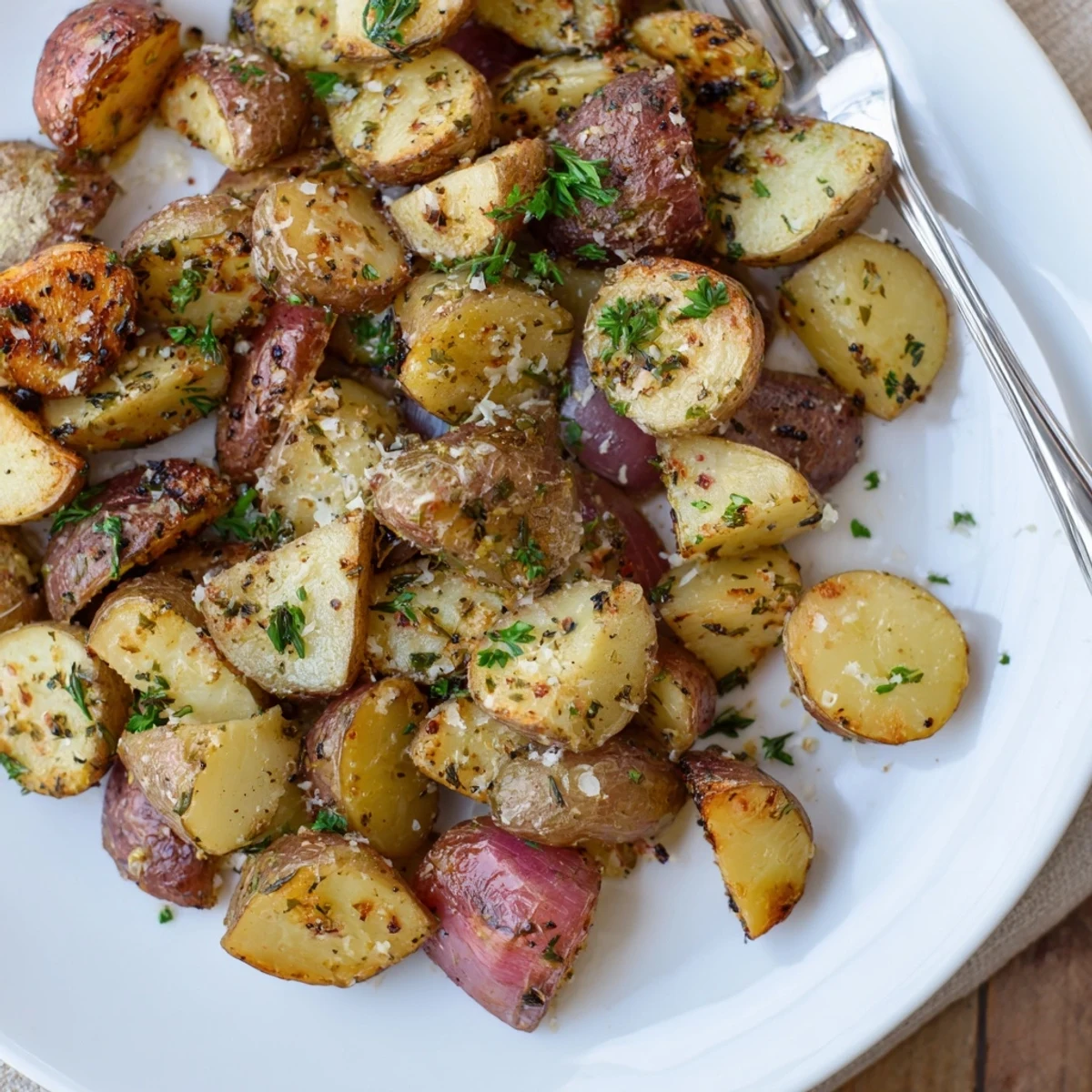 Crisply browned Herb Seasoned Grilled Potatoes In Foil tossed with olive oil