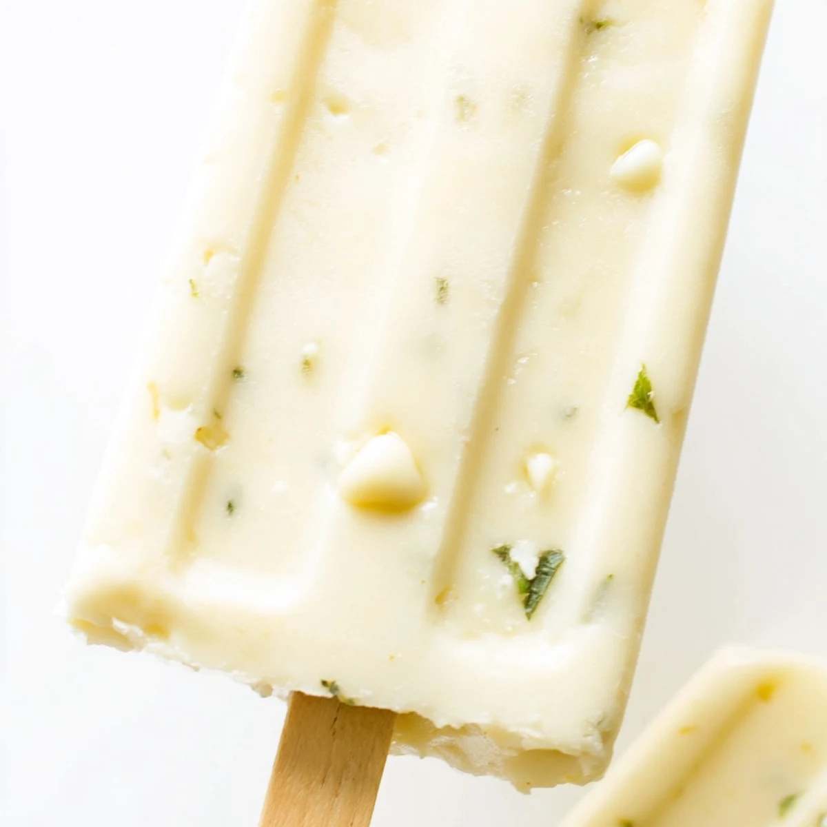Golden frozen lemon yogurt popsicles dripping with fresh citrus zest and flecks of mint on a wooden board