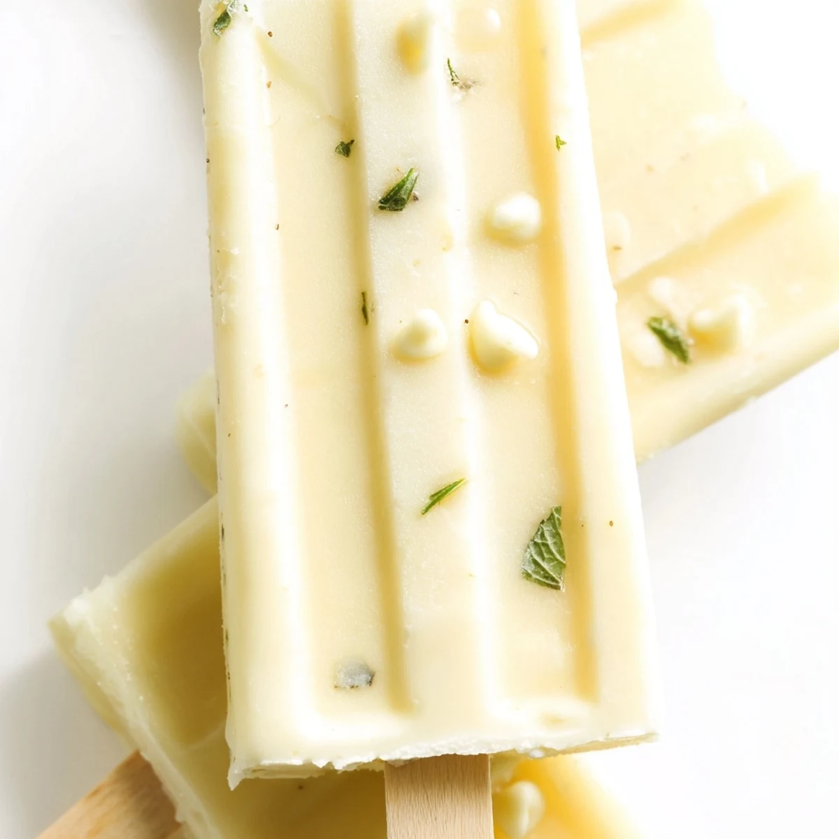 Creamy homemade zesty frozen lemon yogurt popsicles cooling on a hot summer day with ice crystals forming
