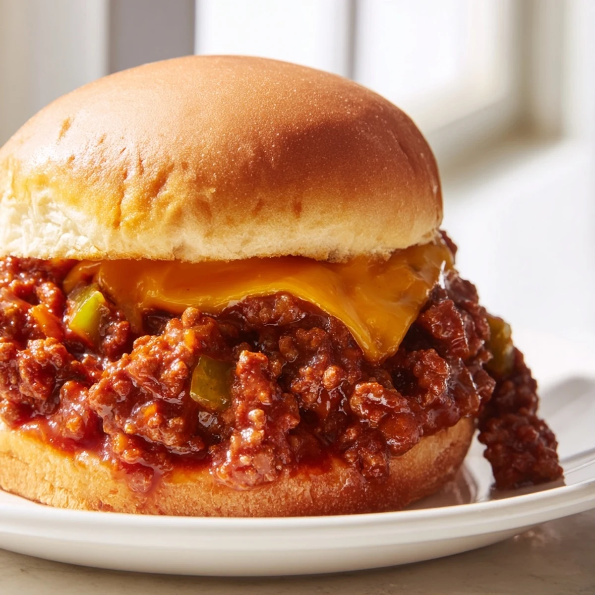 Smash Burger Sloppy Joes with melted cheese dripping over toasted golden buns
