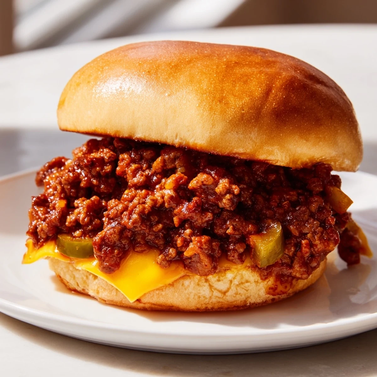 Crispy beef and tangy sauce piled high in a Smash Burger Sloppy Joes sandwich